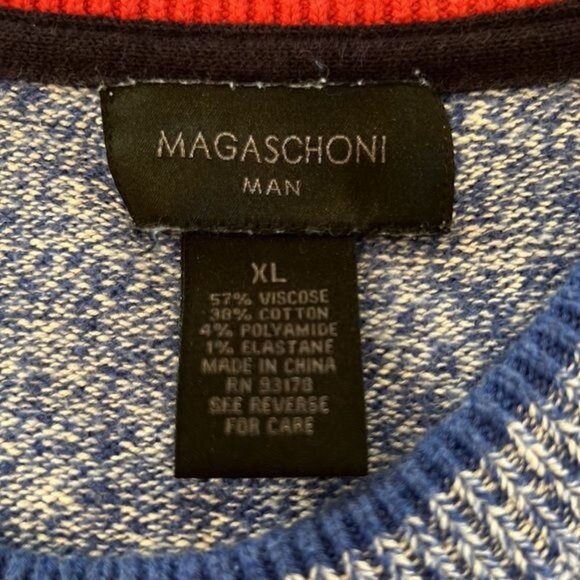 Magaschoni Men’s Sweater Size XL Marled Blue White Crewneck Cotton Blend - Picture 8 of 9